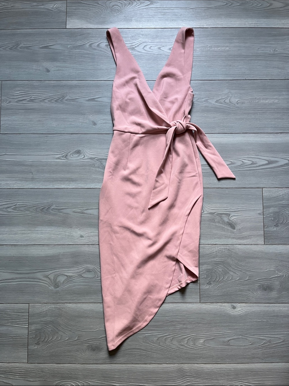 Asymmetrical Wrap Dress in Blush Pink with Side Tie
